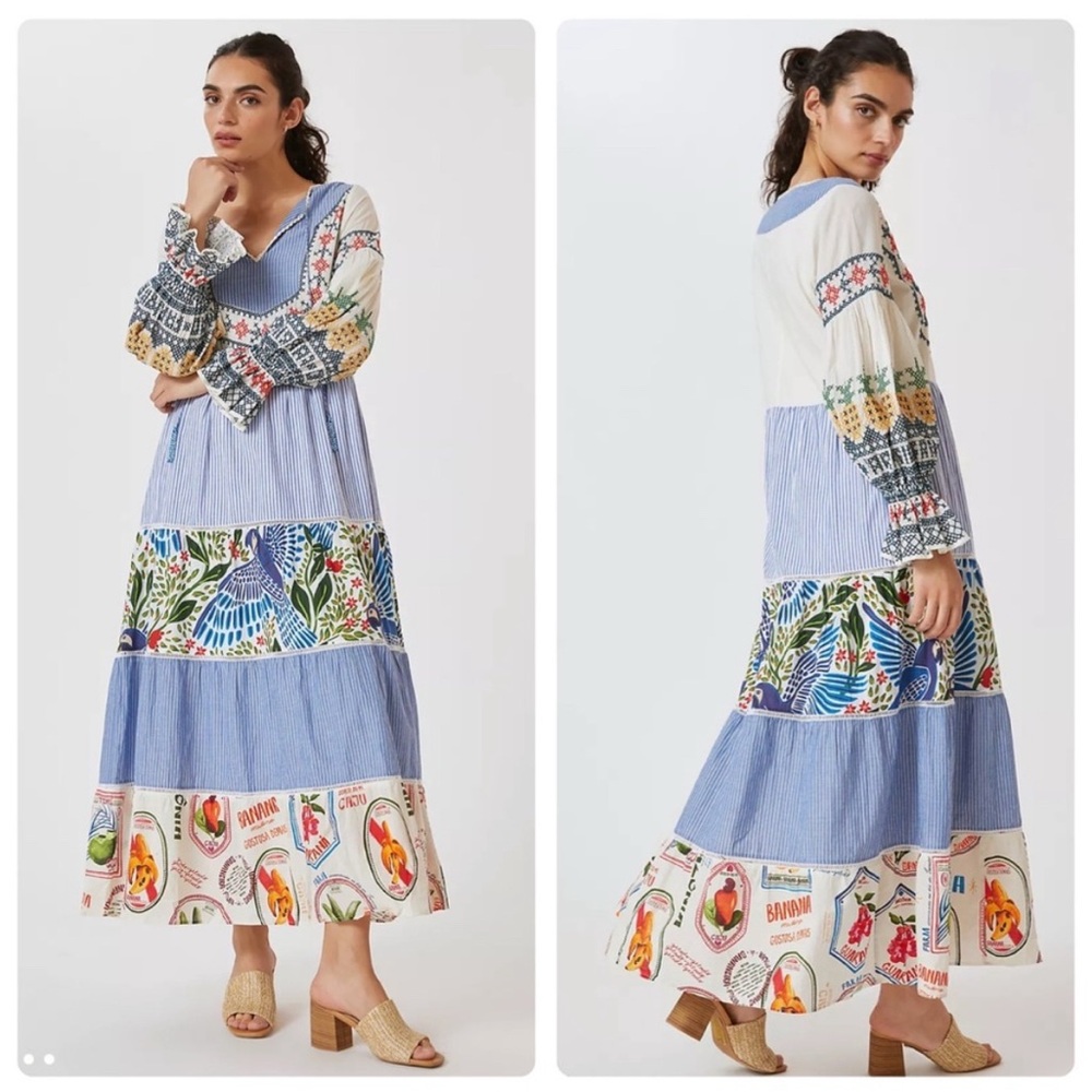 FARM RIO x ANTHROPOLOGIE Pineapple Beach Embroidered Maxi Dress - Picture 2 of 11